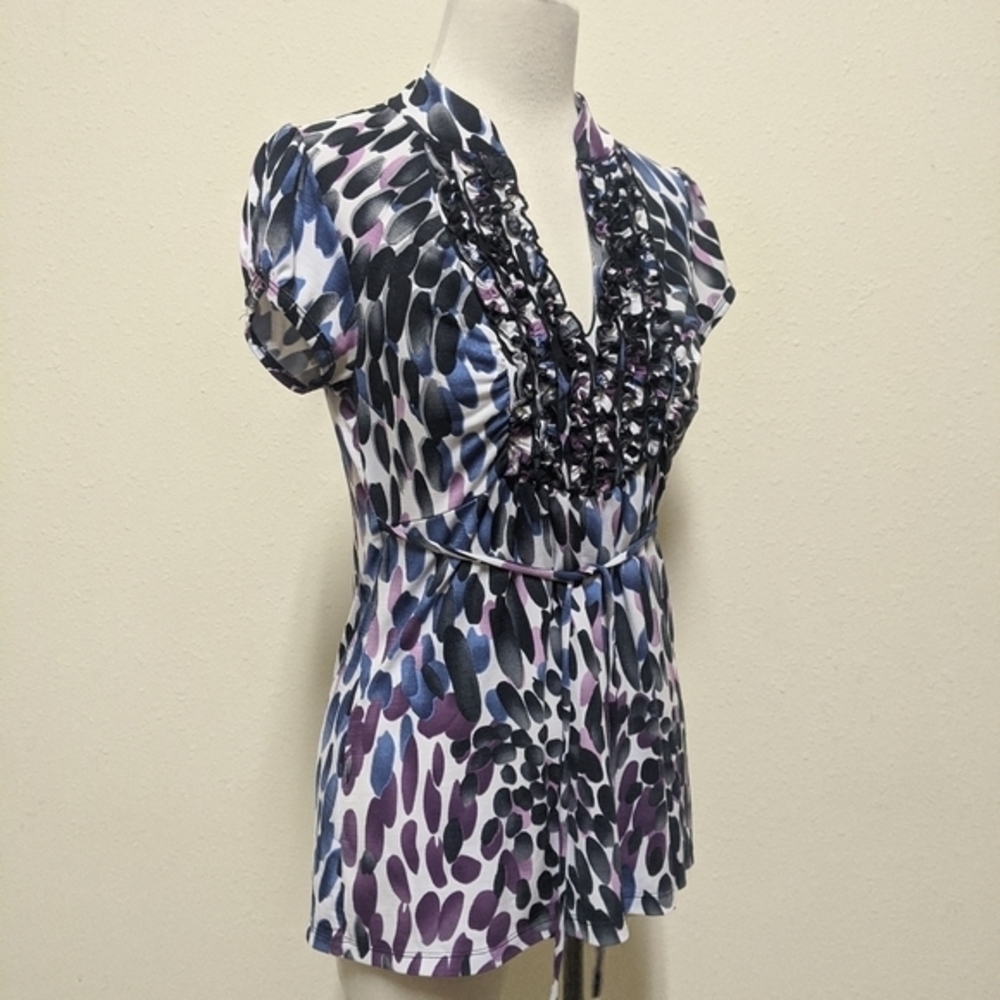Stylish Women's Ruffled Blouse - Purple and Black